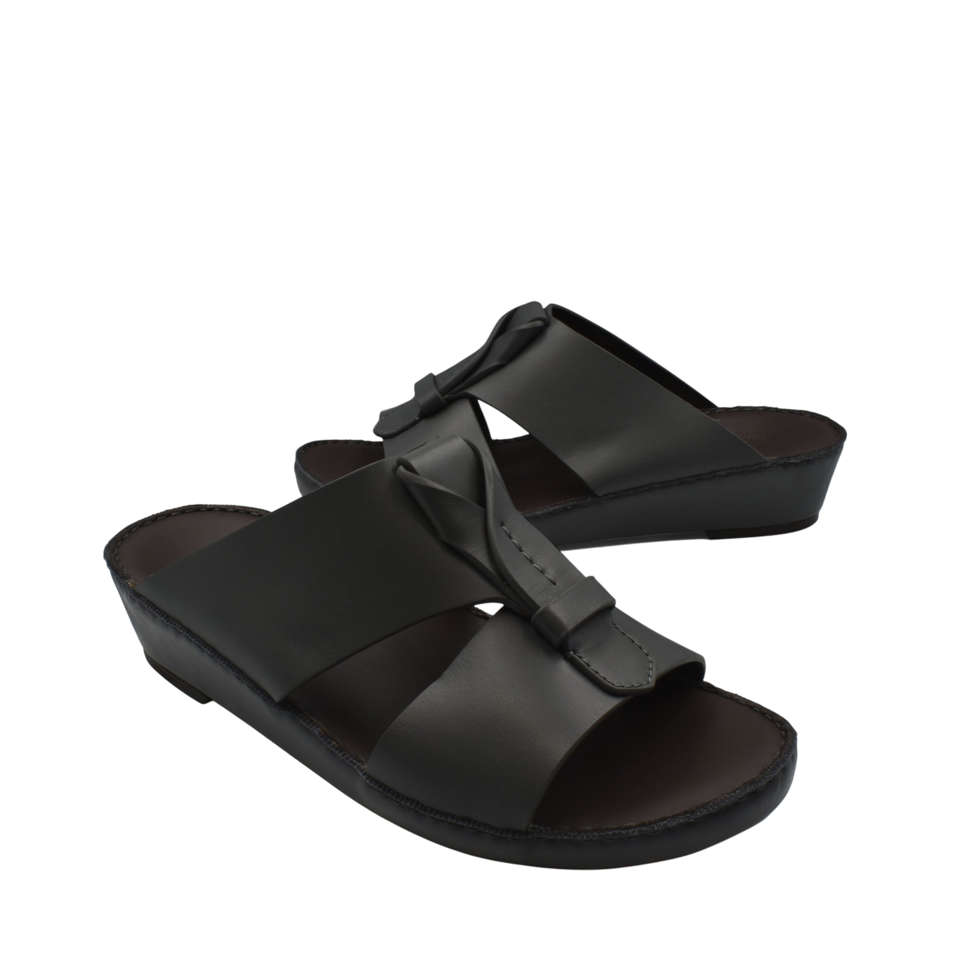 Black luxury leather sandals with open toe and adjustable strap design for comfortable wear