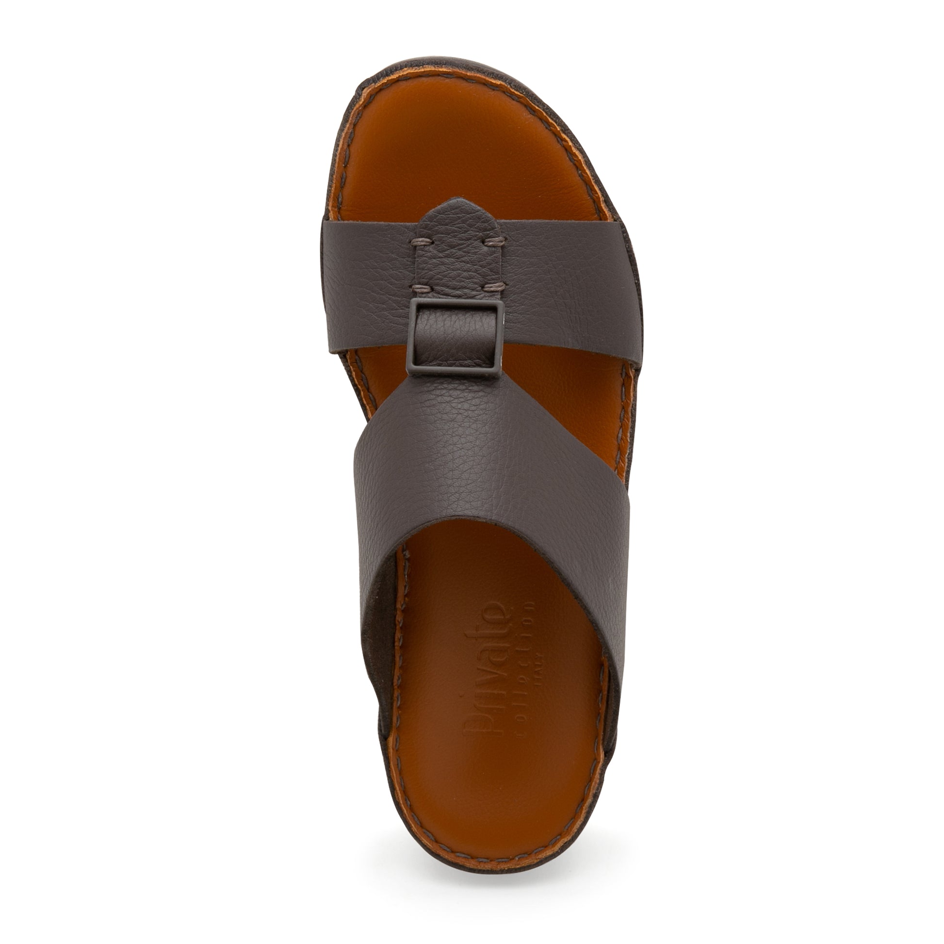 Private Collection luxury leather sandals with brown straps and cushioned footbed for comfort