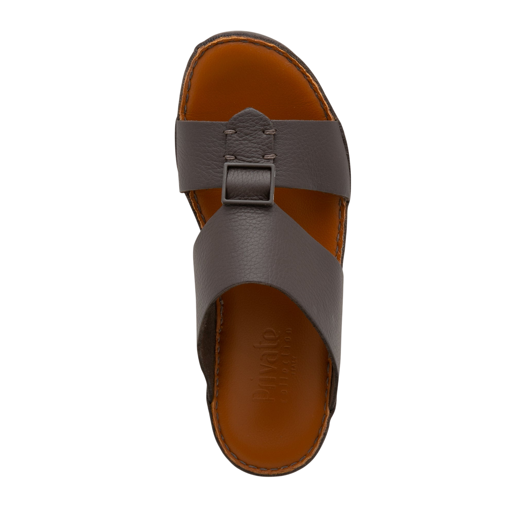 Private Collection luxury leather sandals with brown straps and cushioned footbed for comfort