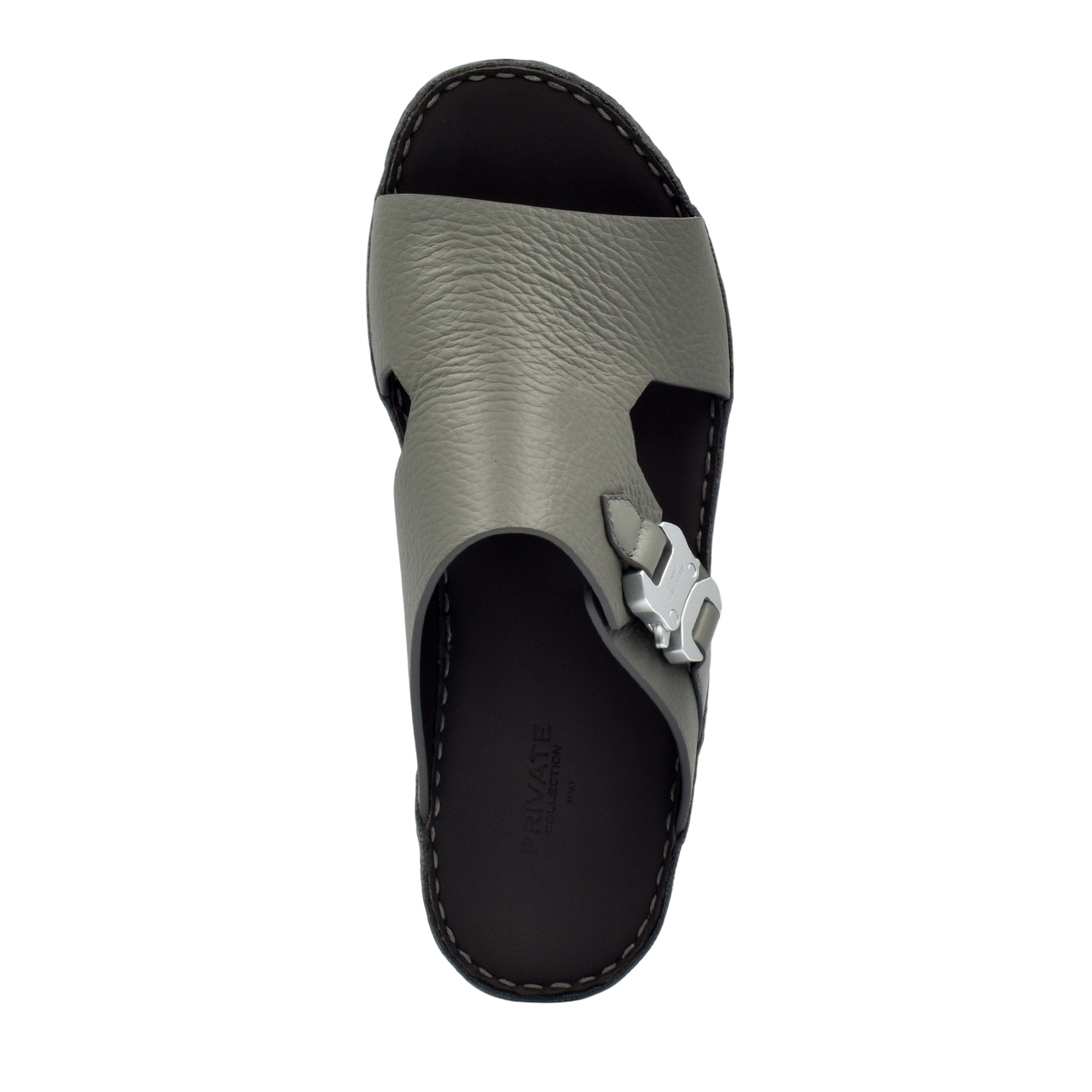 Gray Private Collection luxury leather sandals with open toe and silver buckle detail
