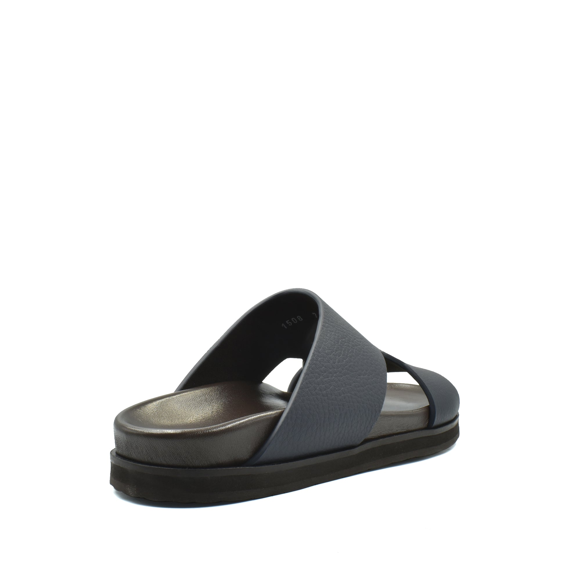 Blue and black luxury leather sandals with cushioned sole and open toe design