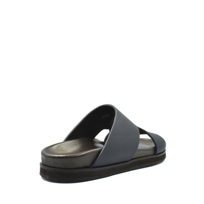 Blue and black luxury leather sandals with cushioned sole and open toe design