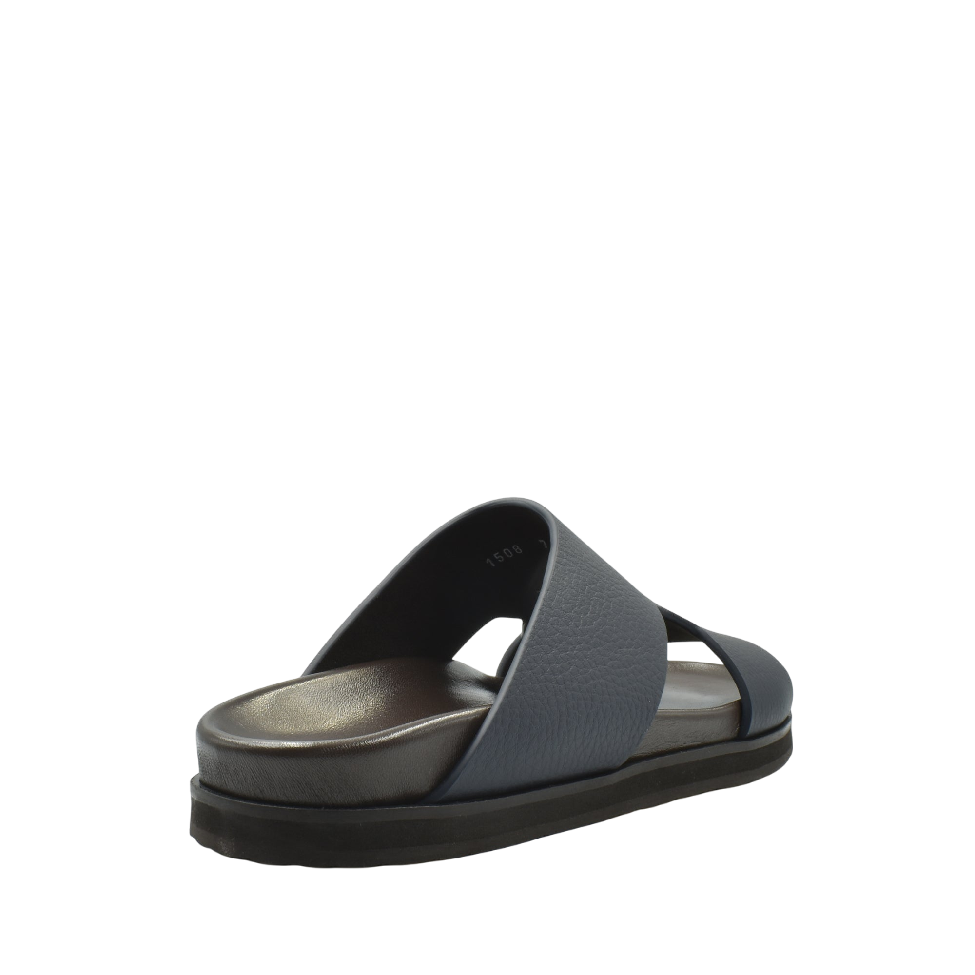 Blue and black luxury leather sandals with cushioned sole and open toe design