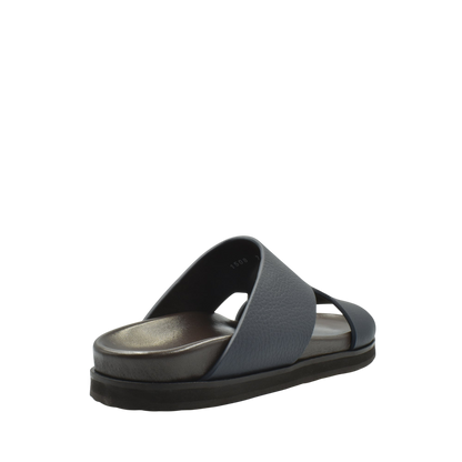 Blue and black luxury leather sandals with cushioned sole and open toe design