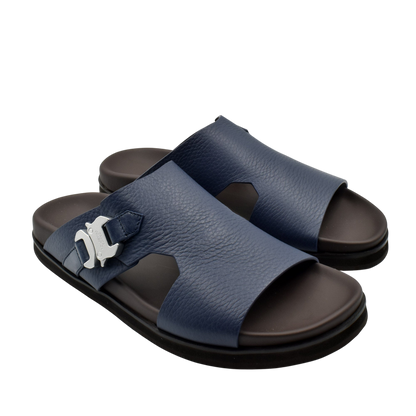 Private Collection navy blue luxury leather sandals with adjustable buckle and cushioned sole