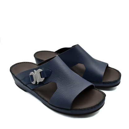 Private Collection navy blue luxury leather sandals with open toe and adjustable buckle straps