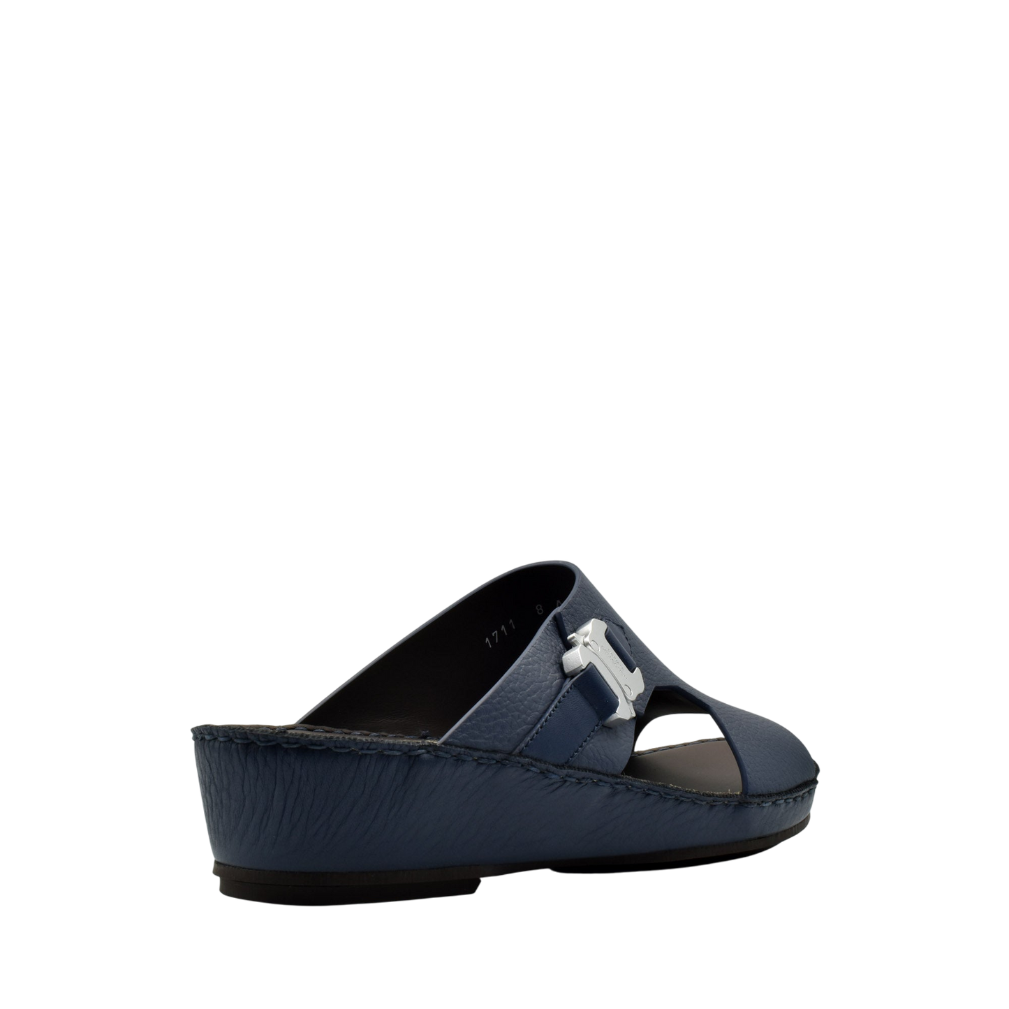Private Collection navy blue luxury leather sandals with wedge heel and open toe design