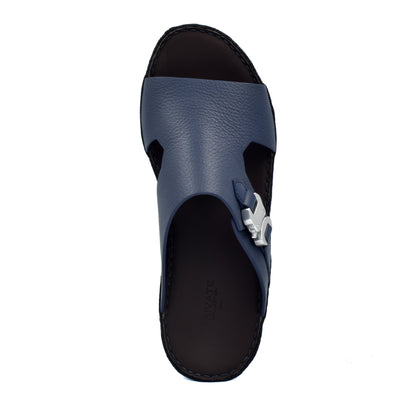 Private Collection navy blue luxury leather sandals with open toe and silver buckle detail