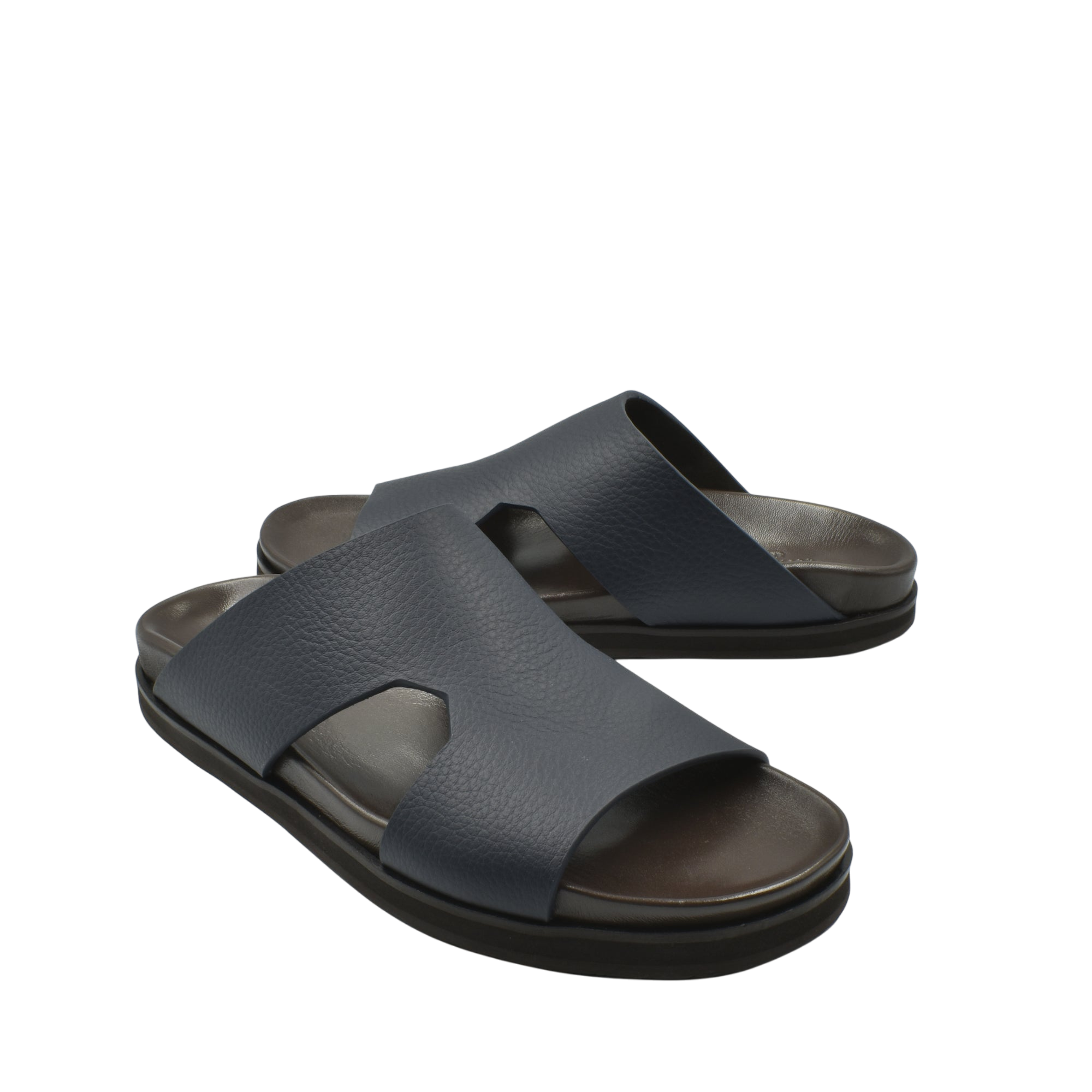 Black luxury leather sandals with wide straps and cushioned soles from Private Collection