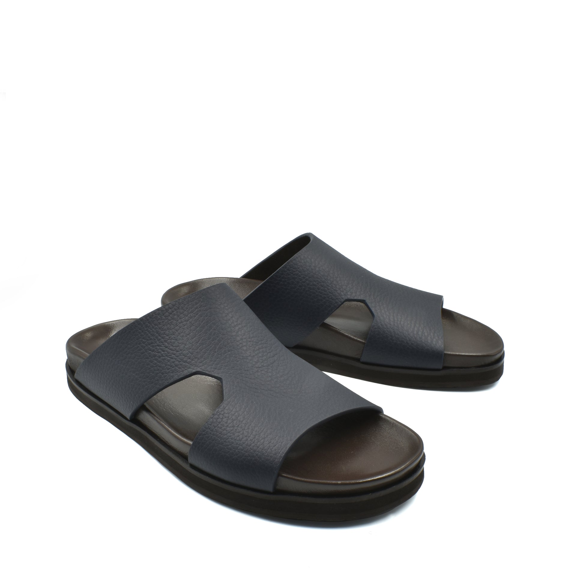 Pair of black luxury leather sandals with open toe design and cushioned footbed