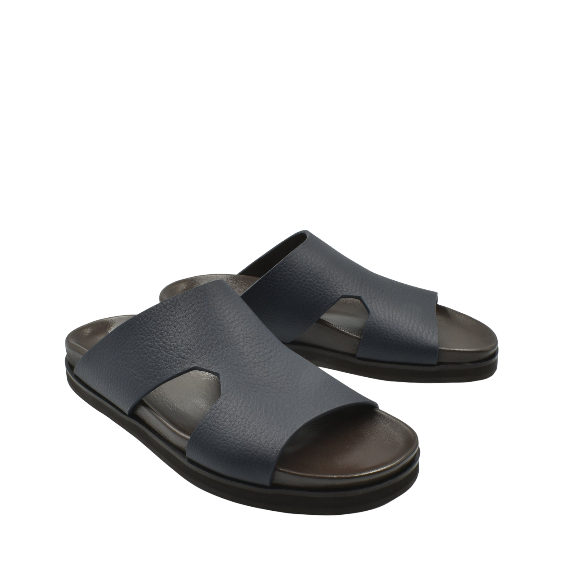 Pair of black luxury leather sandals with open toe design and cushioned footbed