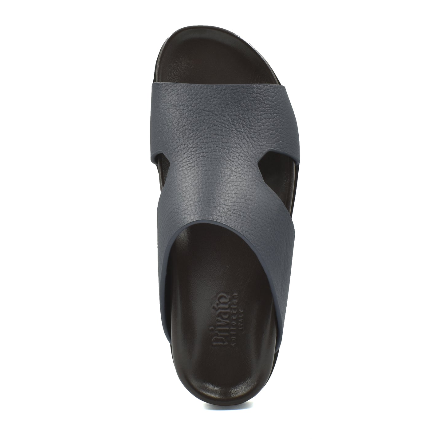 Black and gray luxury leather sandals with open toe and slip-on design from Private Collection