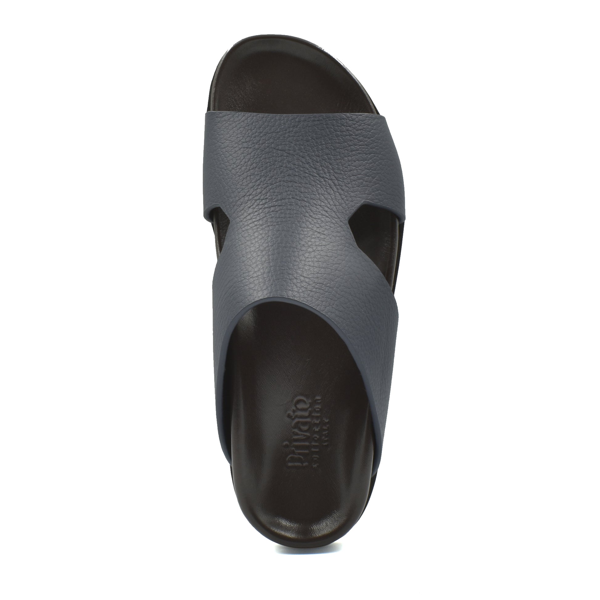 Black and gray luxury leather sandals with open toe and slip-on design from Private Collection