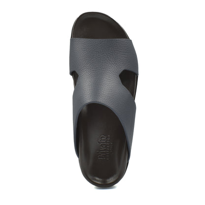 Black and gray luxury leather sandals with open toe and slip-on design from Private Collection