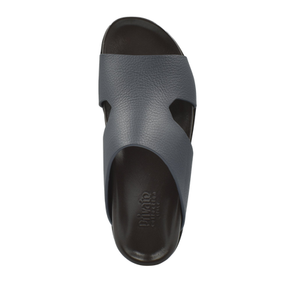 Black and gray luxury leather sandals with open toe and slip-on design from Private Collection