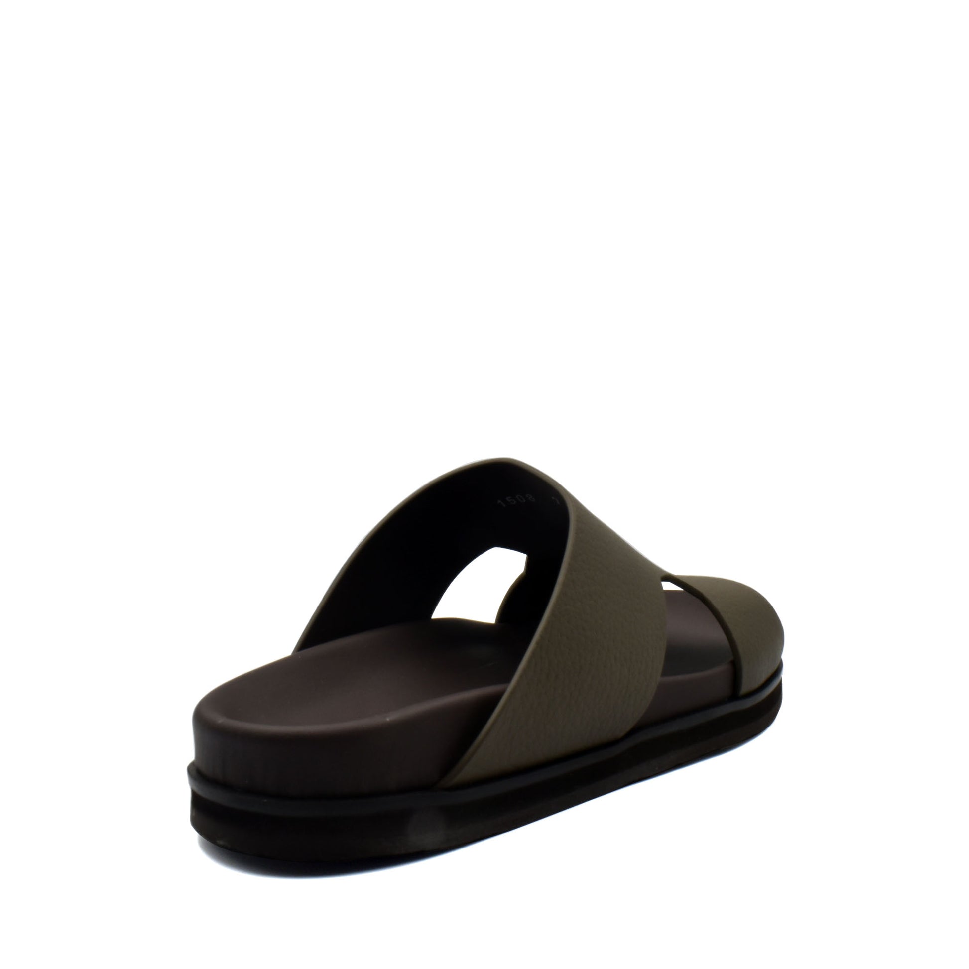 Single brown luxury leather sandals slide with thick cushioned sole from private collection