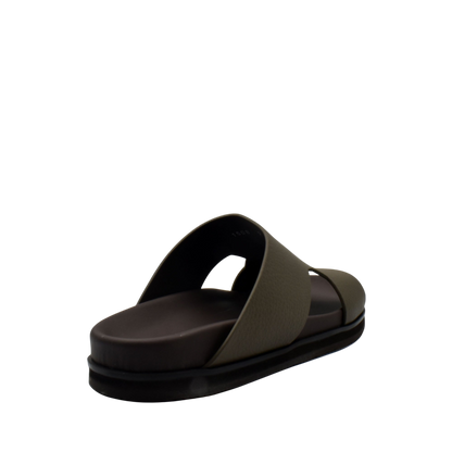 Single brown luxury leather sandals slide with thick cushioned sole from private collection