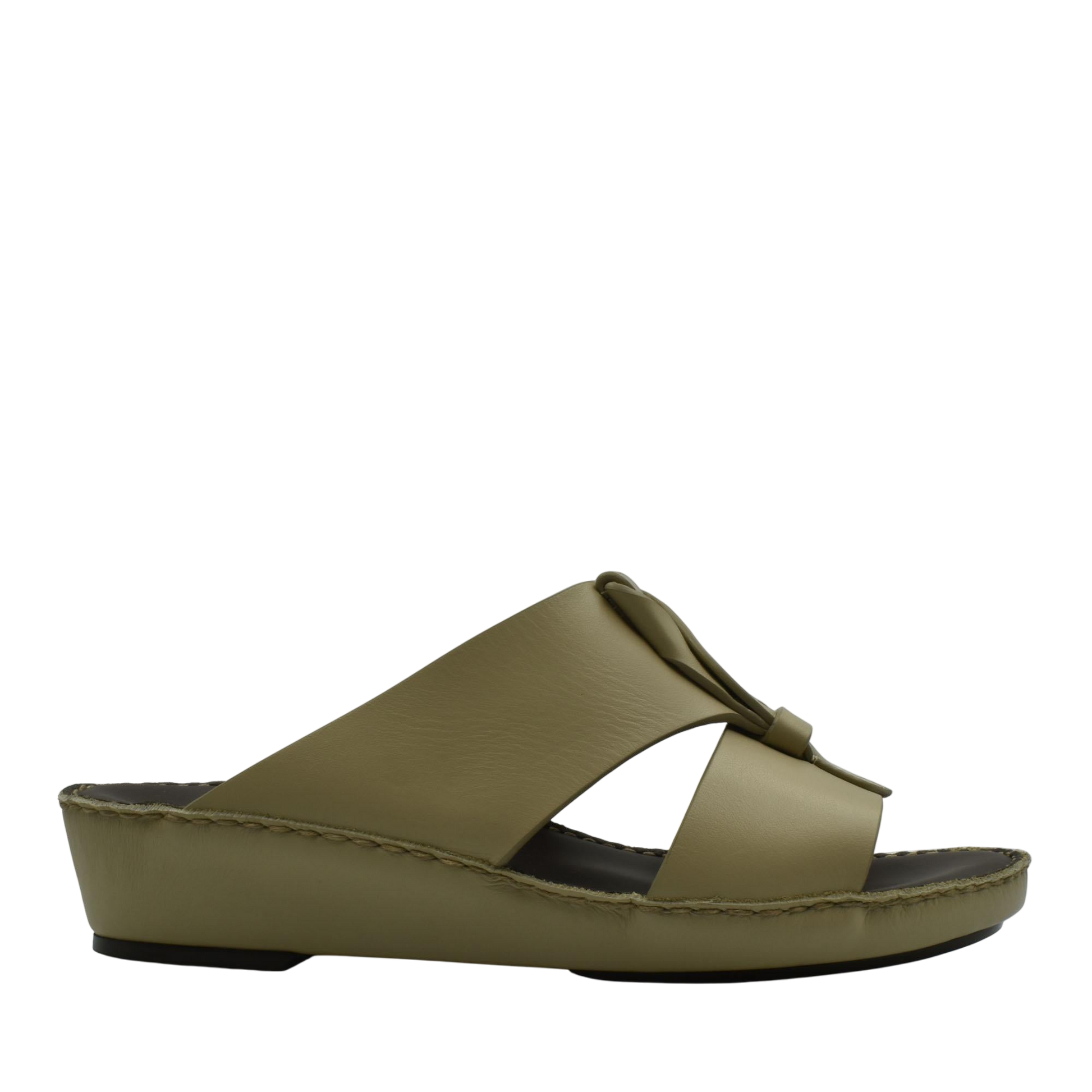 Olive green luxury leather sandals with wedge sole and slip-on design from Private Collection