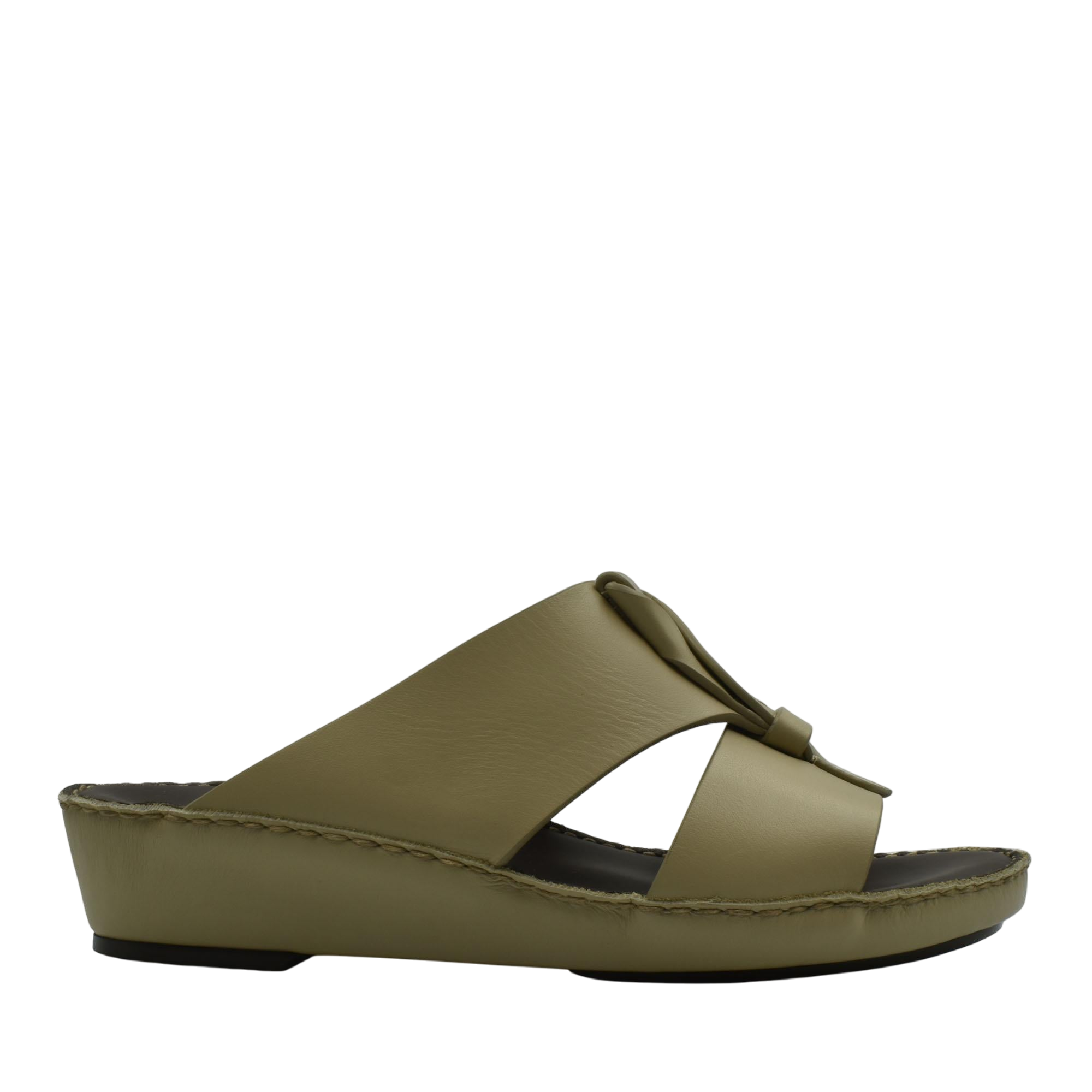Olive green luxury leather sandals with wedge sole and slip-on design from Private Collection