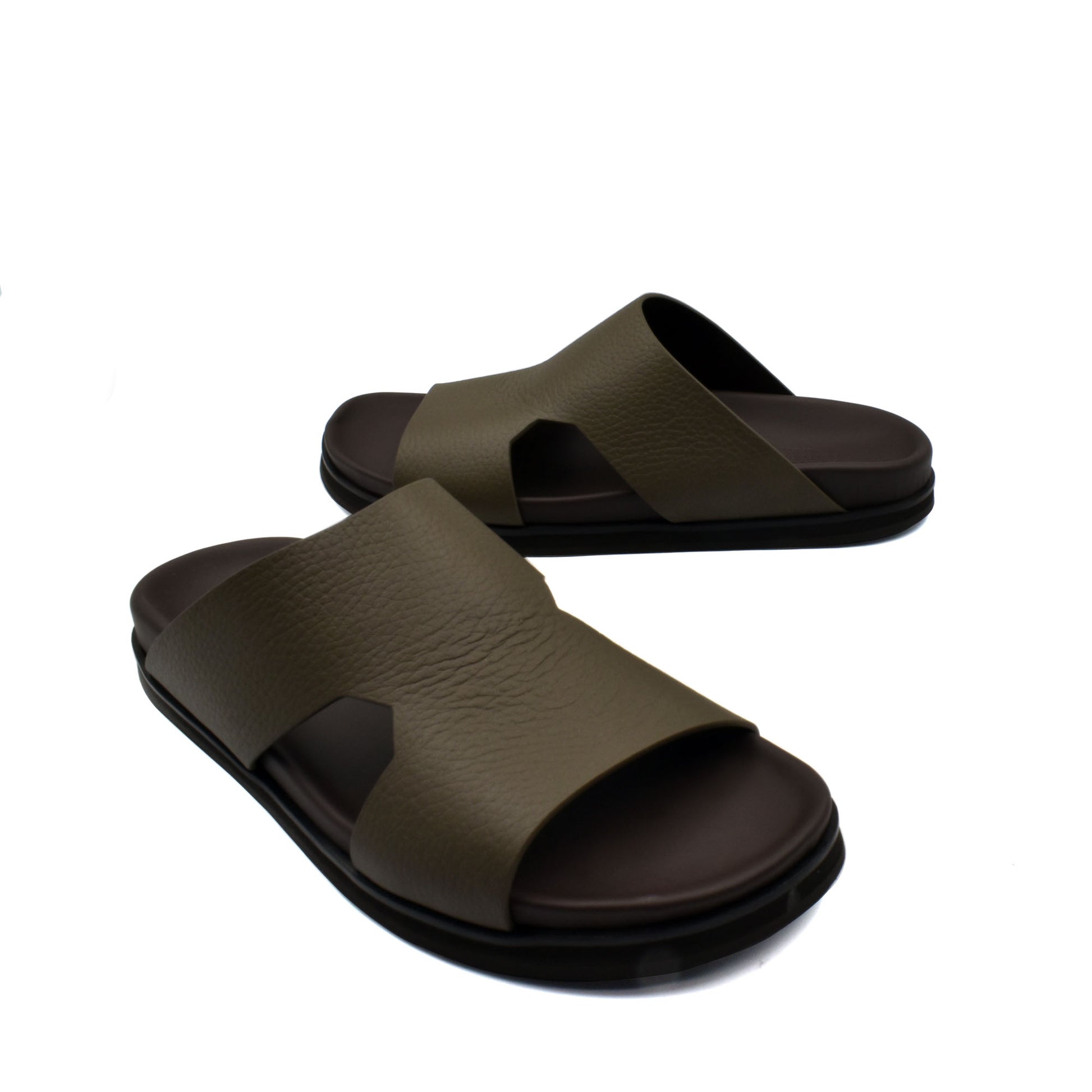 Private collection luxury leather sandals with wide straps and cushioned black soles