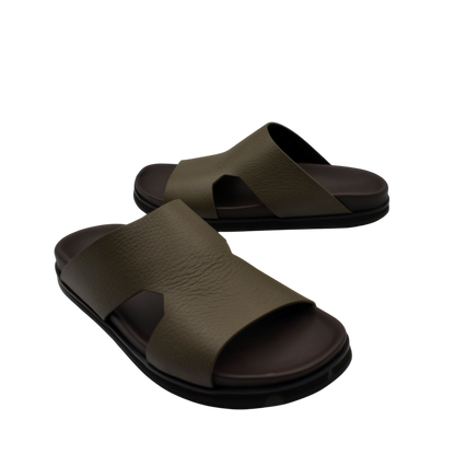 Private collection luxury leather sandals with wide straps and cushioned black soles