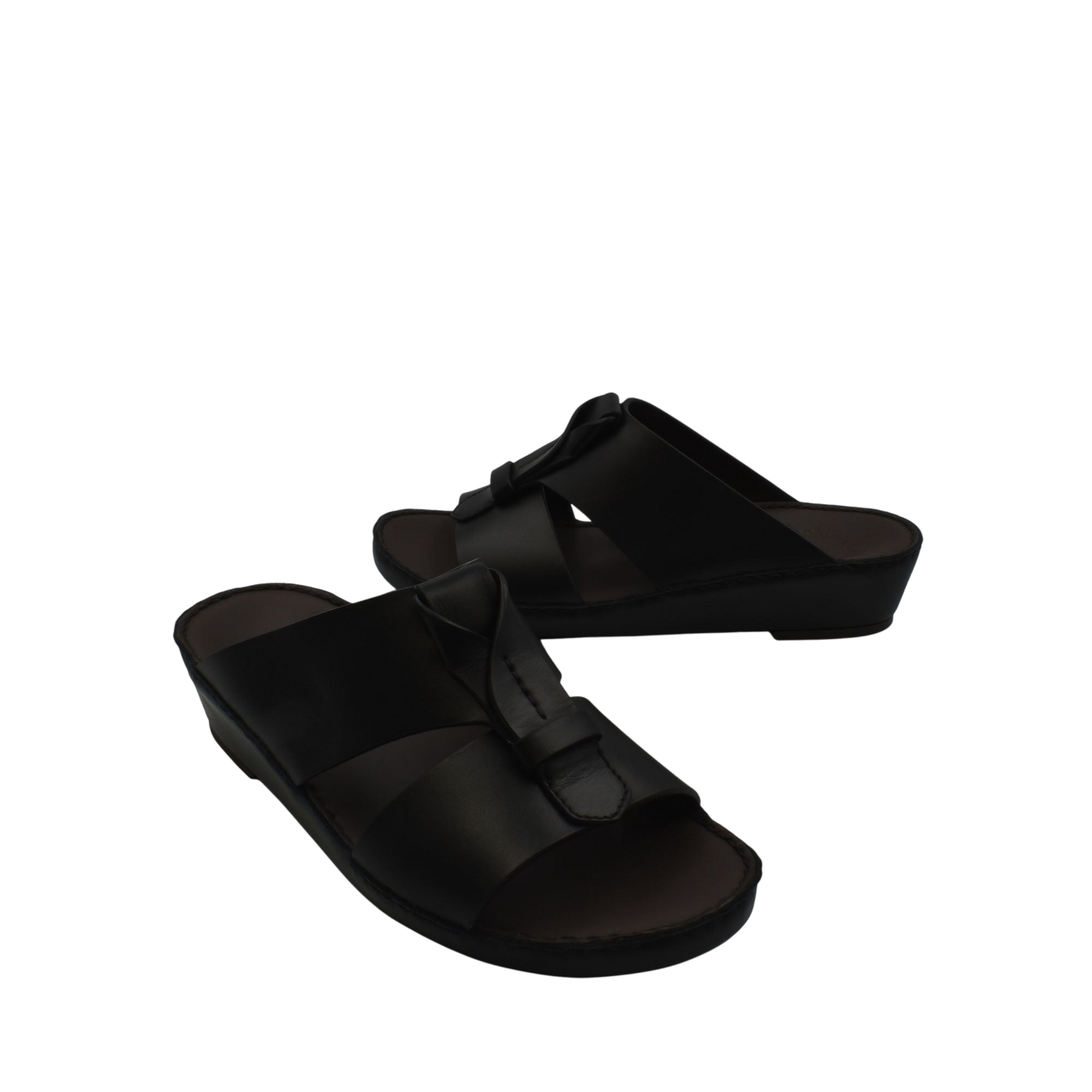 Black luxury leather sandals with cushioned sole and adjustable straps from private collection