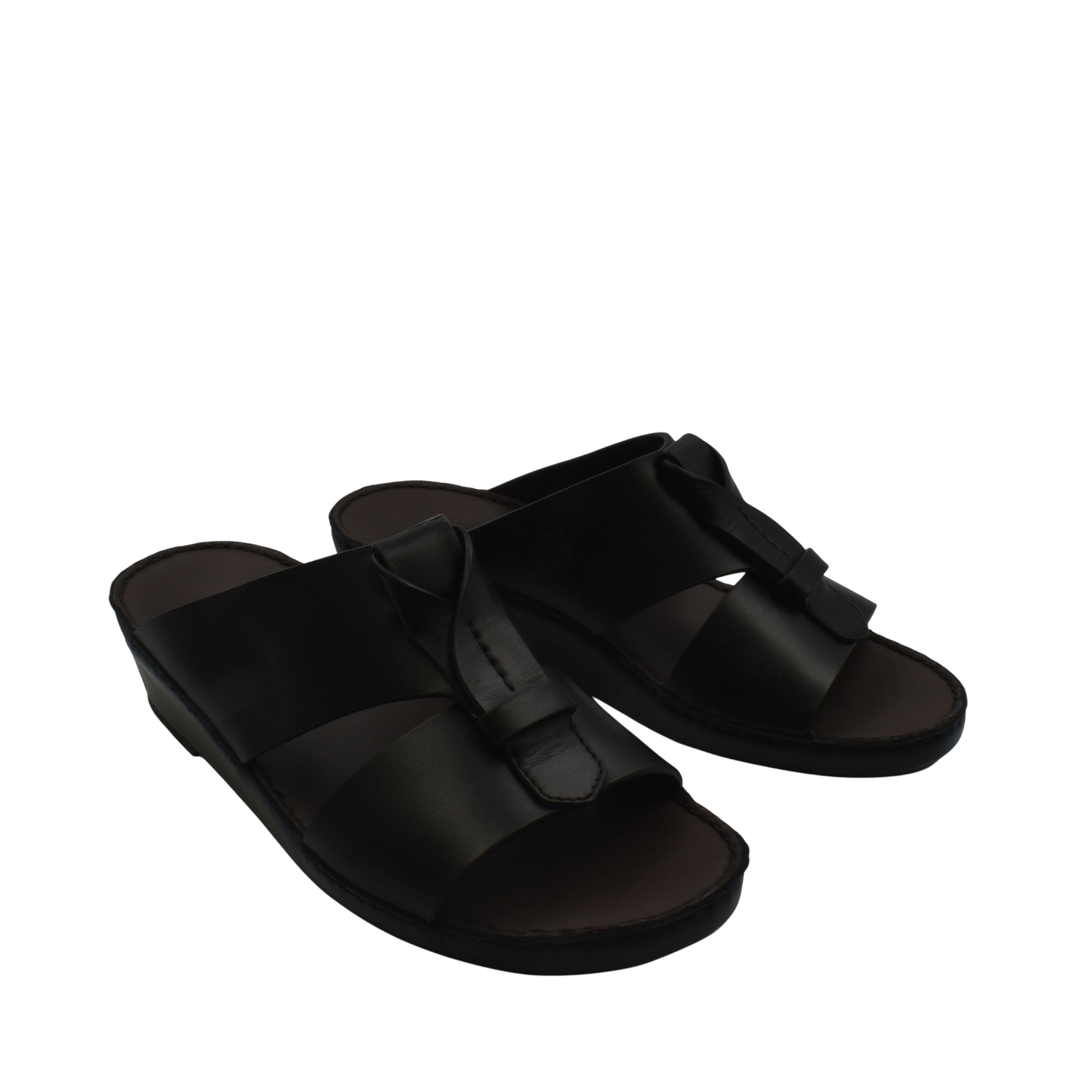 Black luxury leather sandals with open toe design and cushioned footbed for comfortable wear
