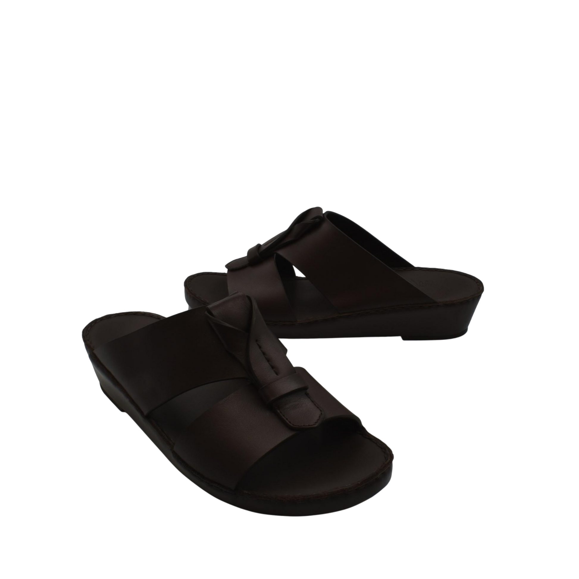 Pair of brown luxury leather sandals with open toes and slip-on design from Private Collection