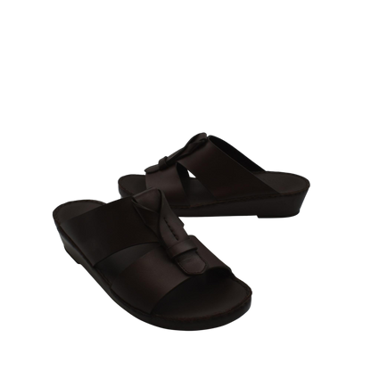 Pair of brown luxury leather sandals with open toes and slip-on design from Private Collection