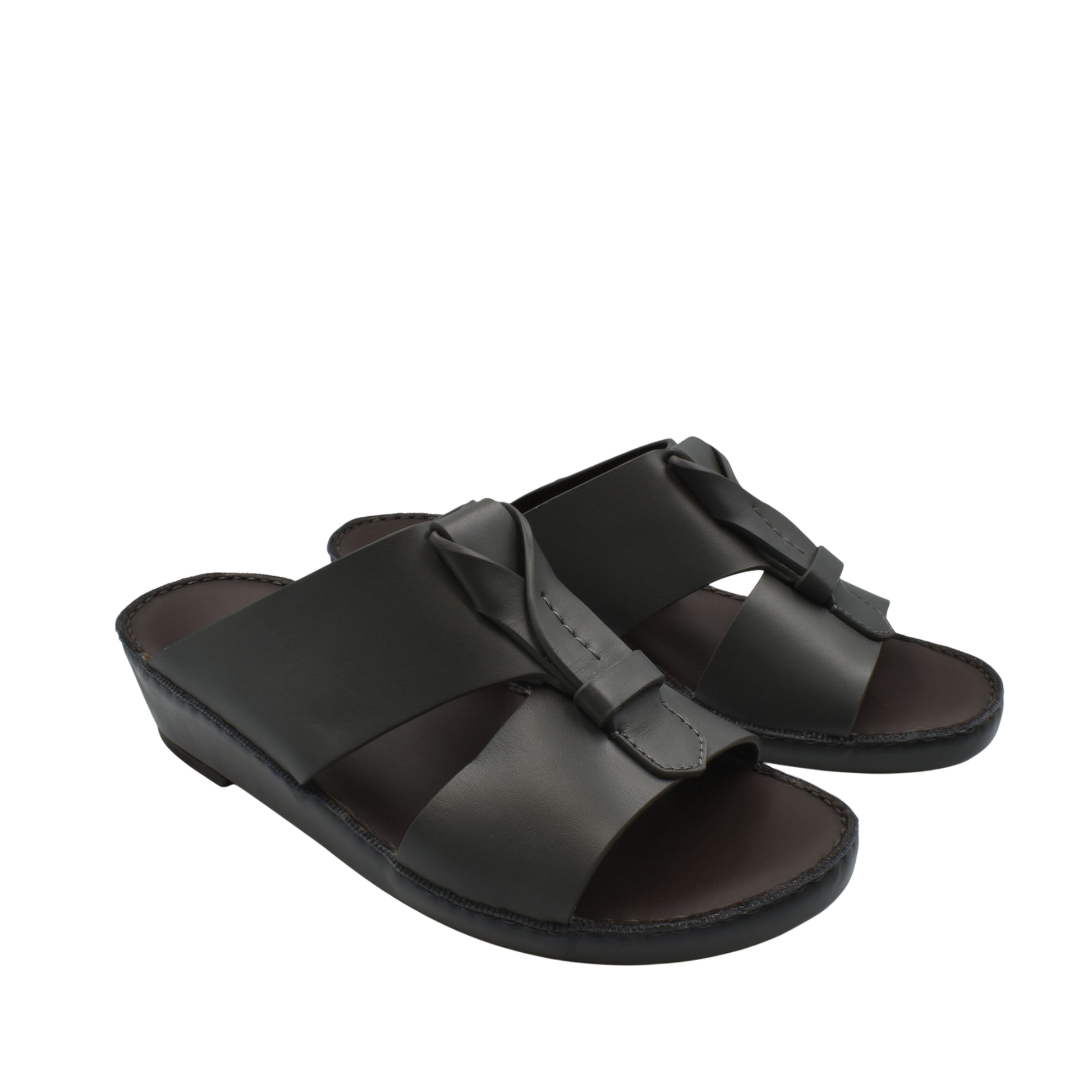 Black luxury leather sandals with open toe and comfortable cushioned sole for casual wear