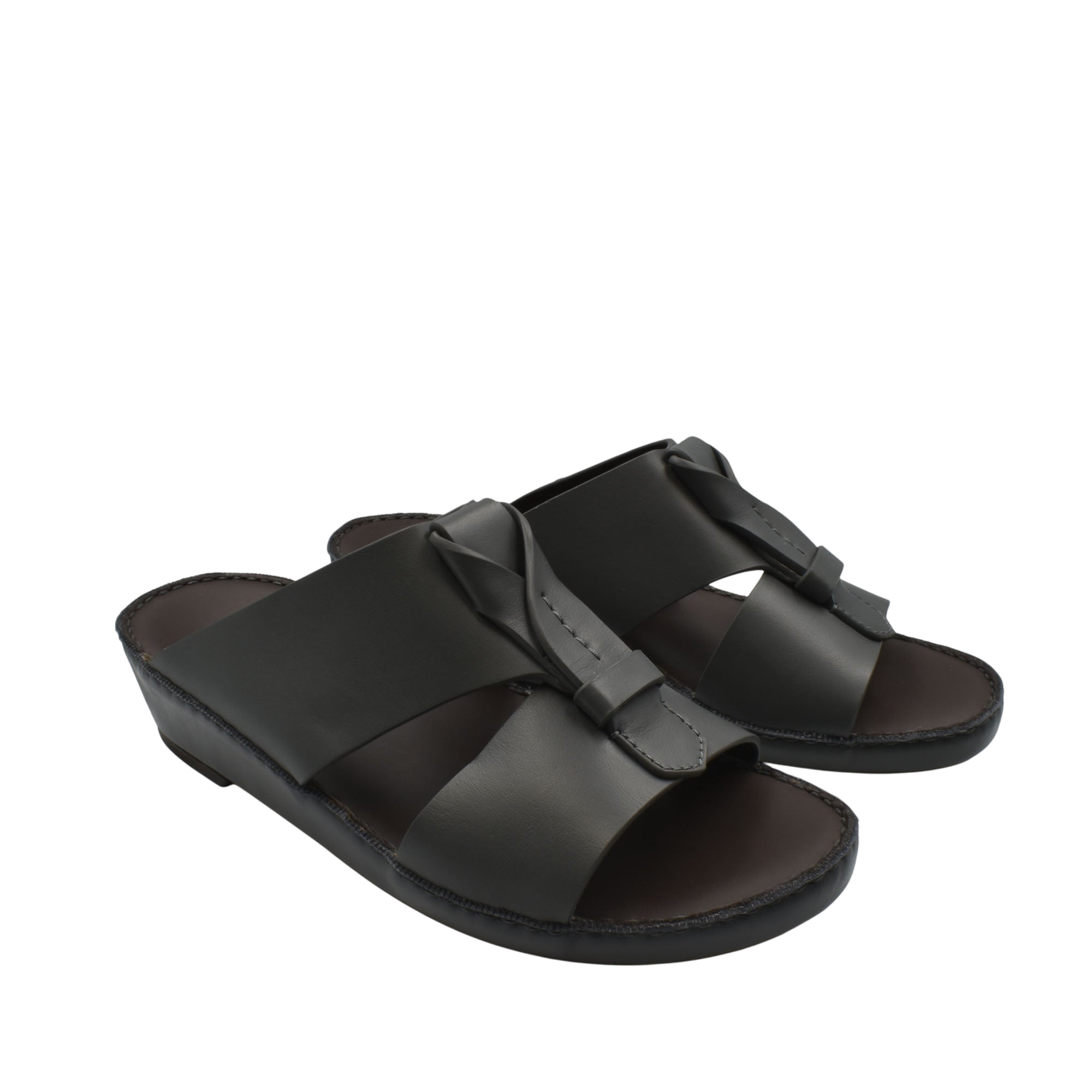 Black luxury leather sandals with open toe and comfortable cushioned sole for casual wear