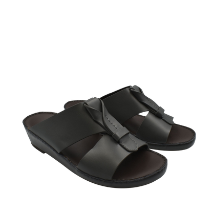 Black luxury leather sandals with open toe and comfortable cushioned sole for casual wear