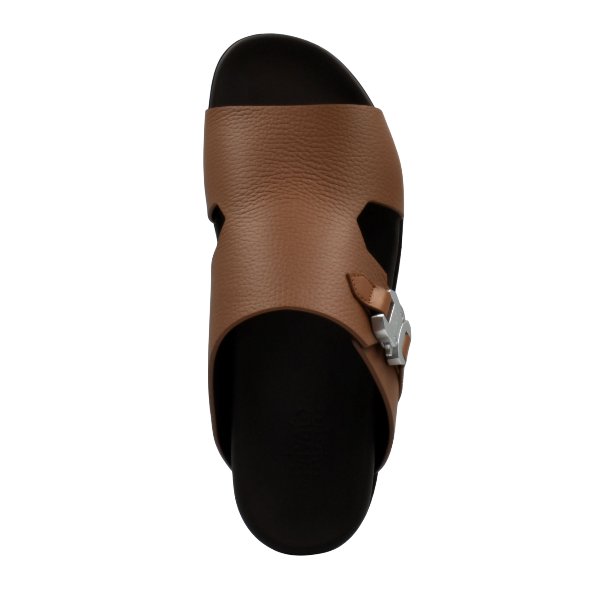 Private Collection brown luxury leather sandals with adjustable buckle and black sole