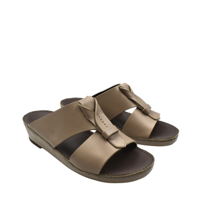 Brown luxury leather sandals with stitched detailing and a comfortable sole from Private Collection