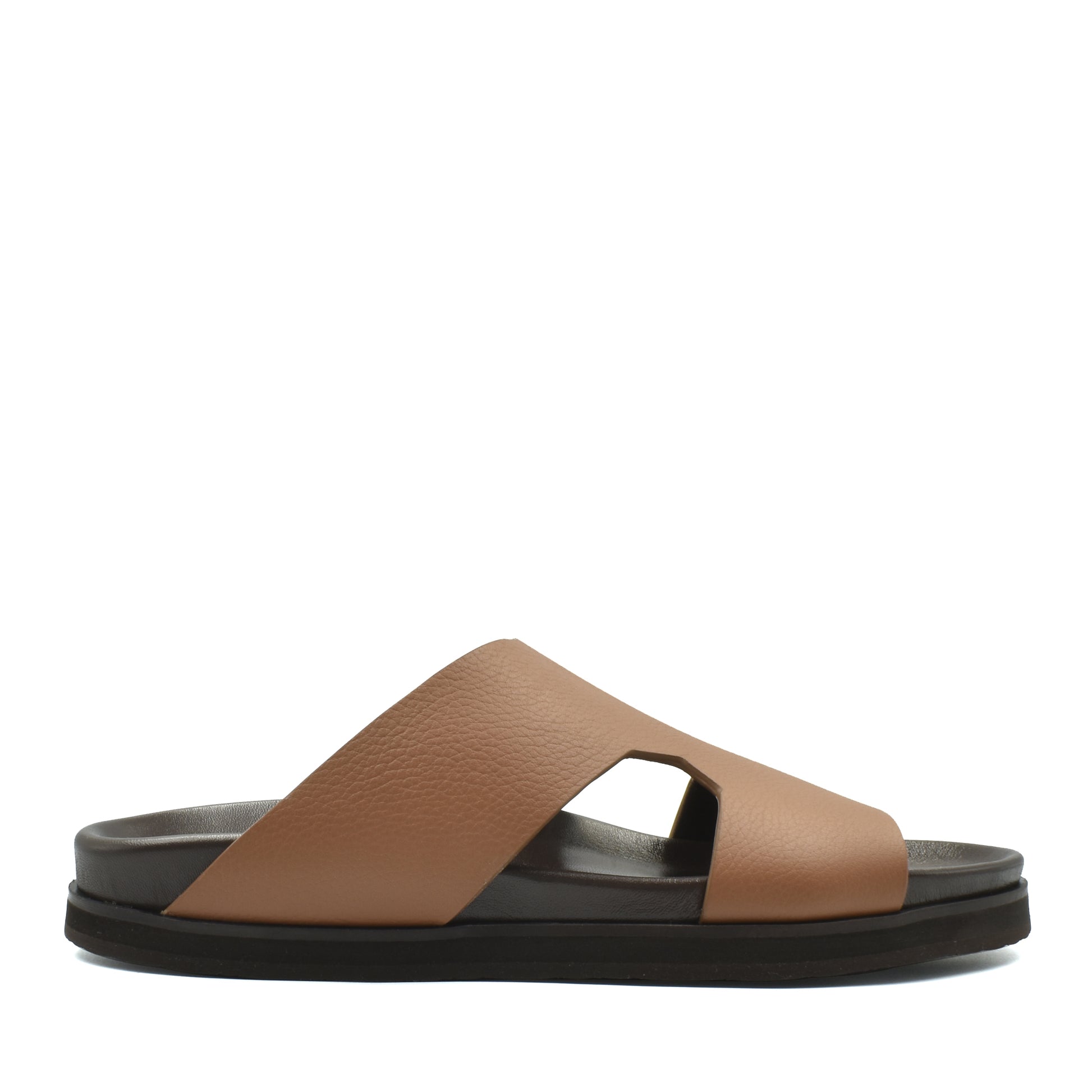 Brown luxury leather sandals with open toe design and black sole from private collection