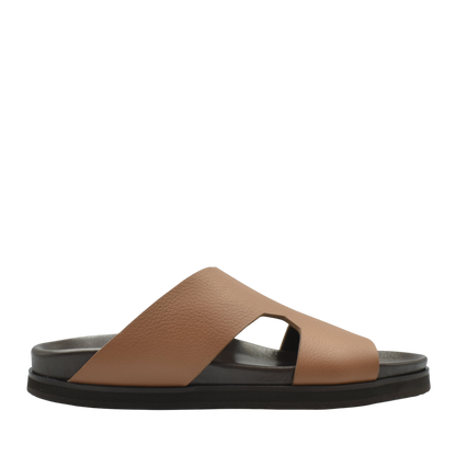 Brown luxury leather sandals with open toe design and black sole from private collection