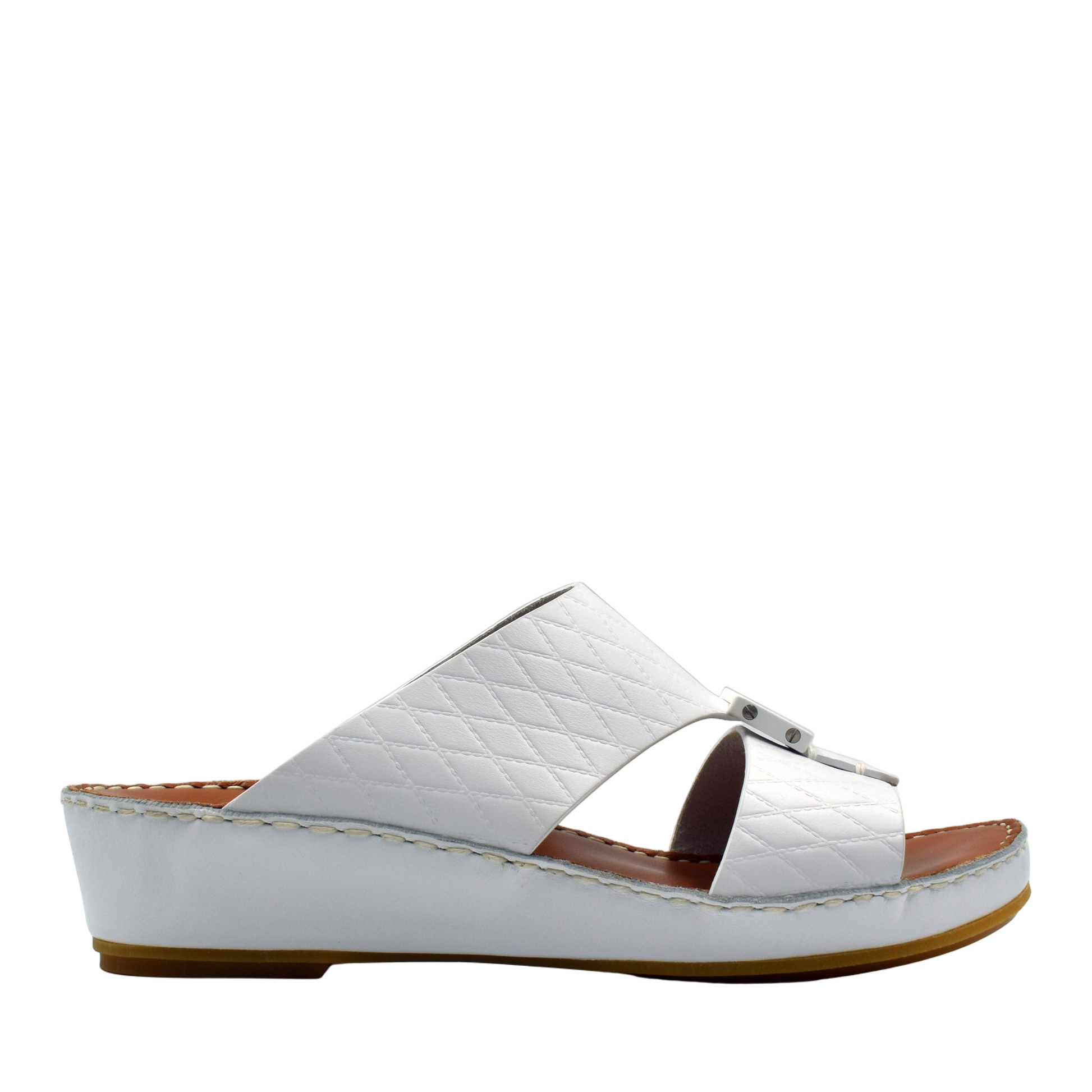 White quilted luxury leather sandals with a wedge sole from Private Collection