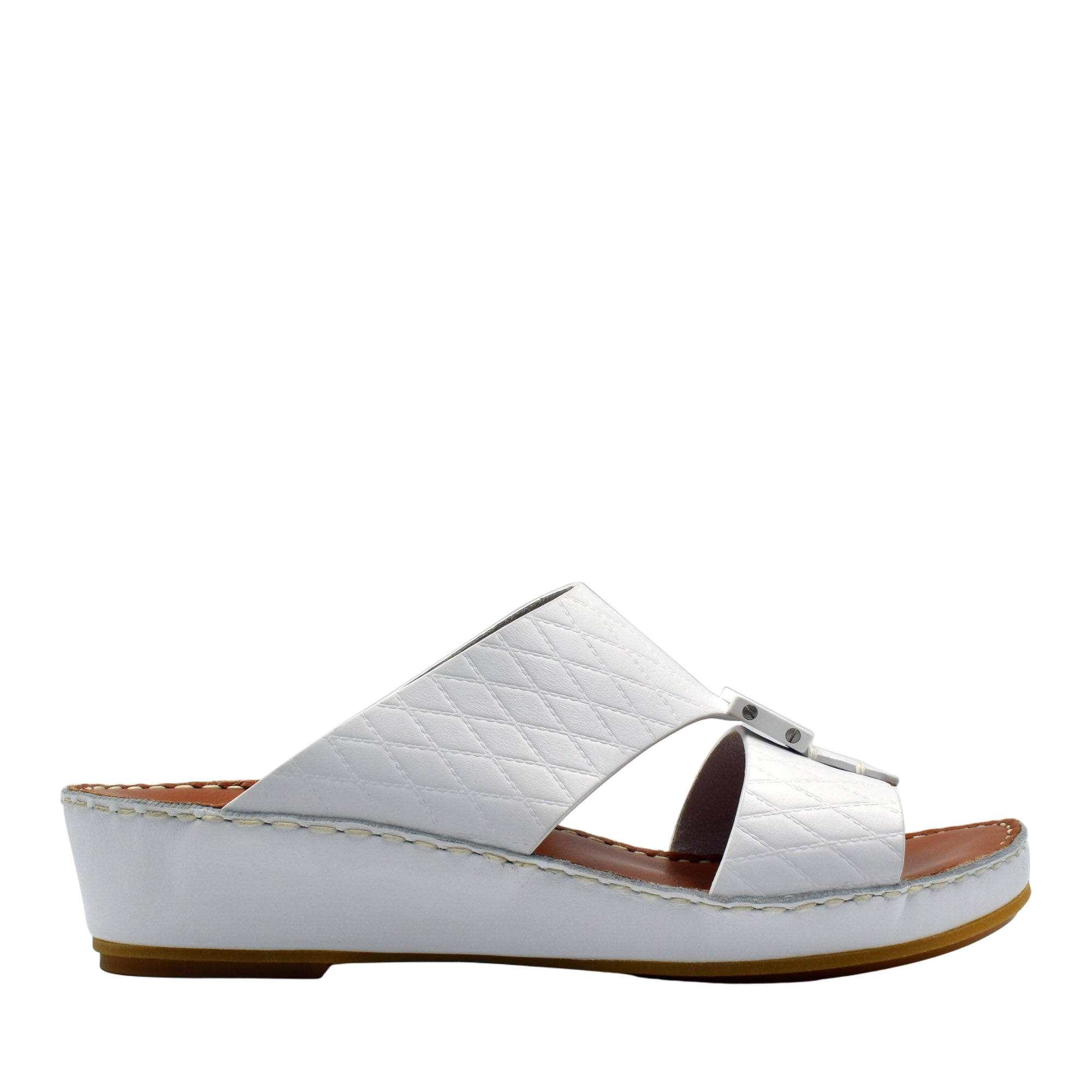 White quilted luxury leather sandals with a wedge sole from Private Collection