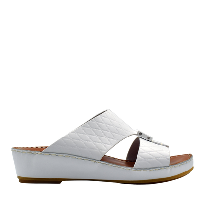 White quilted luxury leather sandals with a wedge sole from Private Collection