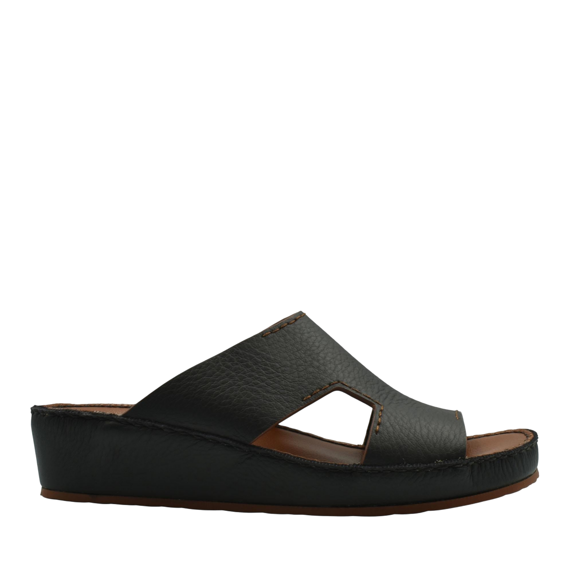 Black luxury leather slide sandals with cushioned sole and open toe design from Private collection