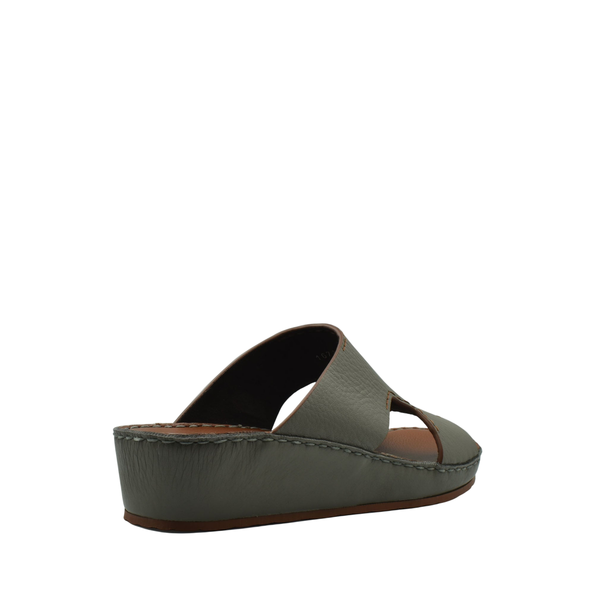 Gray luxury leather slide sandals with cushioned wedge sole from Private Collection
