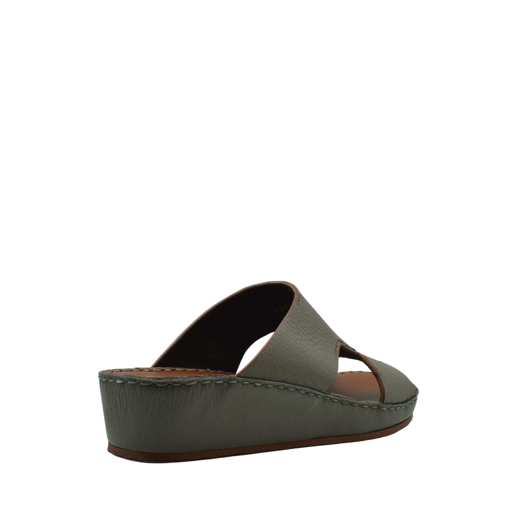 Gray luxury leather slide sandals with cushioned wedge sole from Private Collection
