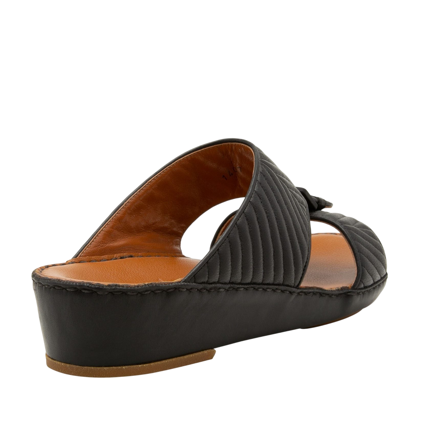 Black luxury matelasse footwear slide sandal with quilted design and low wedge heel