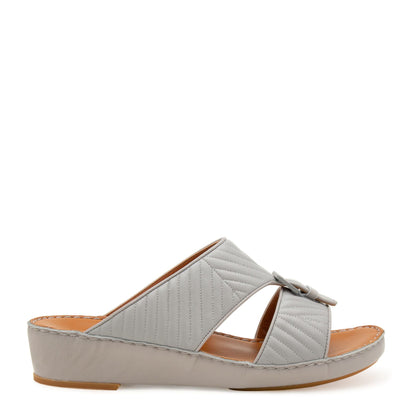 Gray luxury matelasse footwear slide sandal with wedge heel and quilted design