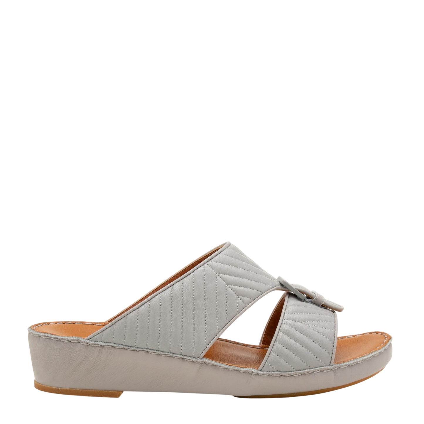 Gray luxury matelasse footwear slide sandal with wedge heel and quilted design