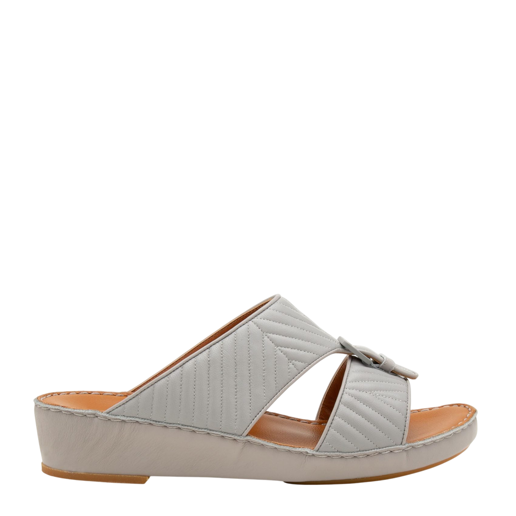 Gray luxury matelasse footwear slide sandal with wedge heel and quilted design