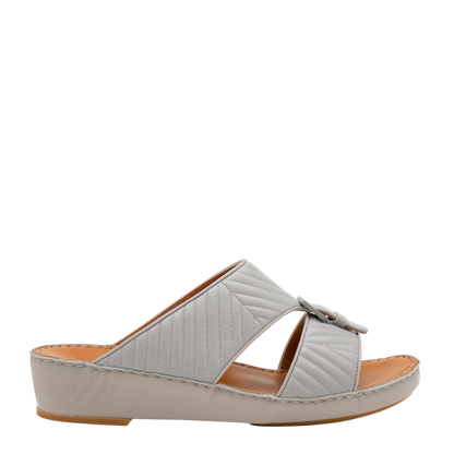 Gray luxury matelasse footwear slide sandal with wedge heel and quilted design