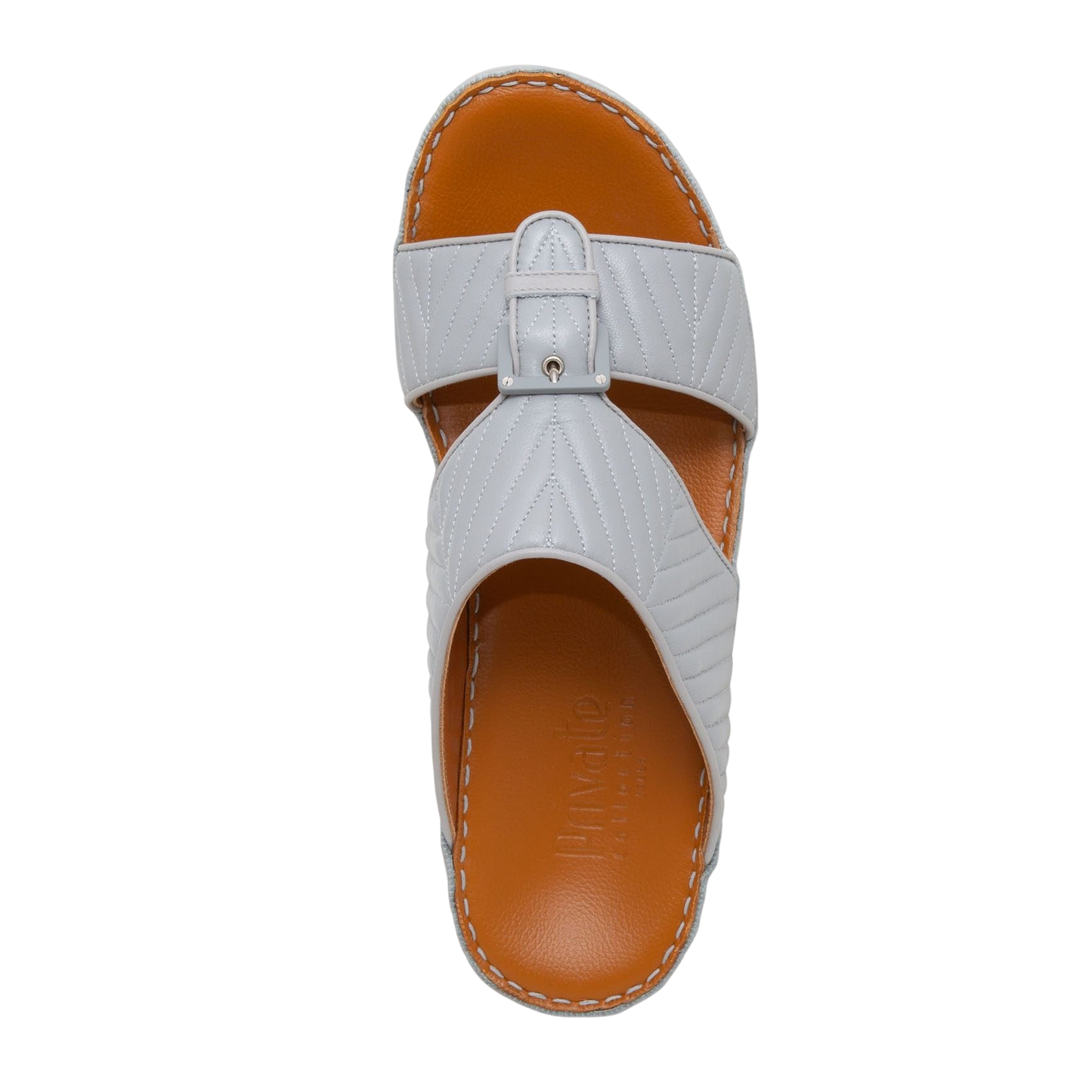 White luxury matelasse footwear slide sandal with stitched brown sole from Private collection