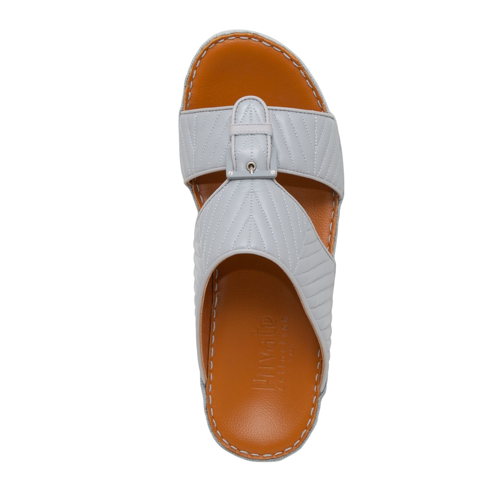 White luxury matelasse footwear slide sandal with stitched brown sole from Private collection