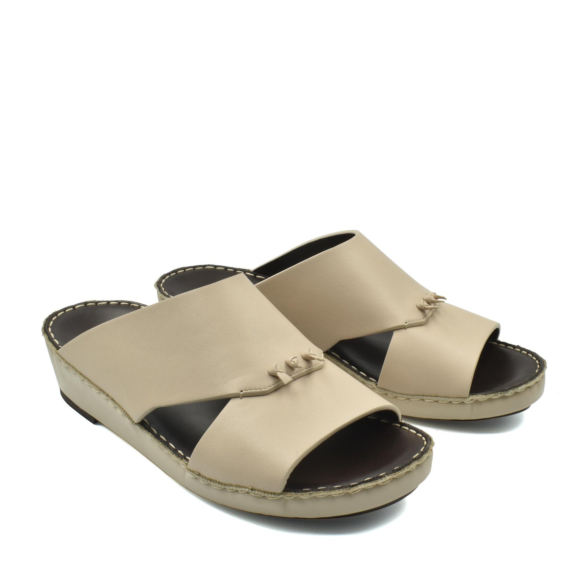 Beige luxury nappa leather sandal with open toe and stitched sole from Private Collection